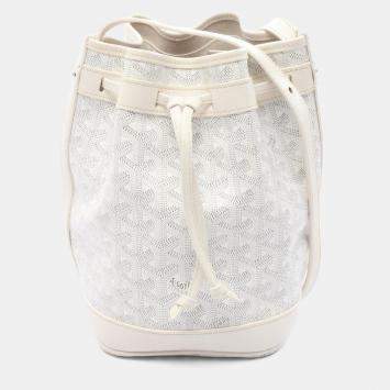 Pre Owned Goyard Petit Flo Shoulder Bag Coated Canvas And Leather White Gray