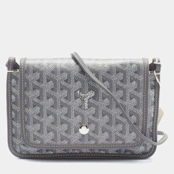 Pre Owned Goyard Plume Pouch Grey White Coated Canvas Leather  Wallet 