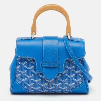 Pre Owned Goyard Blue Goyardine Coated Canvas And Leather Mini Saigon Top Handle Bag