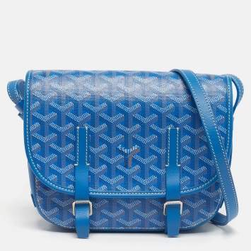 Pre Owned Goyard Blue Goyardine Coated Canvas and Leather Belvedere PM Bag