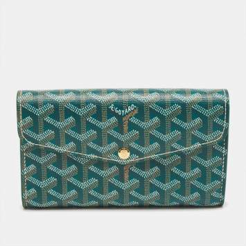 Pre Owned Goyard Green Goyardine Coated Canvas Double Flap Continental Wallet