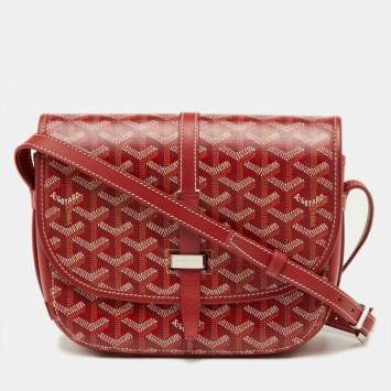 Pre Owned Goyard Red Belvedere II PM Goyardine Coated Canvas and Leather Saddle Bag