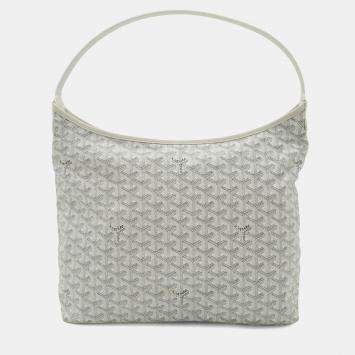 Pre Owned Goyard Boheme Hobo Bag Shoulder Coated Canvas Leather White Gray