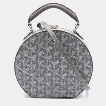 Pre Owned Goyard Hat Box Alto Trunk Bag Handbag Coated Canvas Leather Gray White