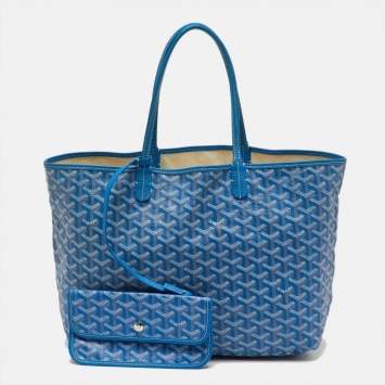 Pre Owned Goyard Blue Goyardine Coated Canvas and Leather Saint Louis PM Tote