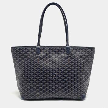 Pre Owned Goyard Artois MM Navy Blue Goyardine Coated Canvas and Leather Tote