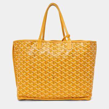 Pre Owned Goyard 2019 Yellow Goyardine Coated Canvas Reversible Anjou GM Tote With Pouch