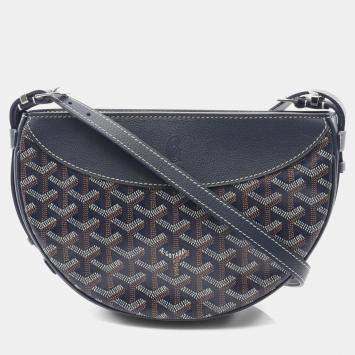 Pre Owned Goyard Hirondelle Shoulder Bag Pvc-Coated Canvas And Leather Navy Blue