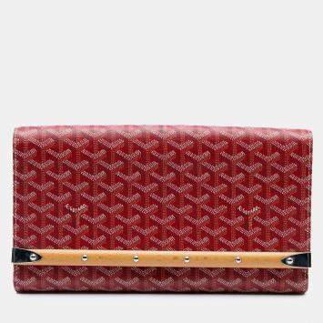 Pre Owned Goyard Red Goyardine Monte Carlo Bois Clutch