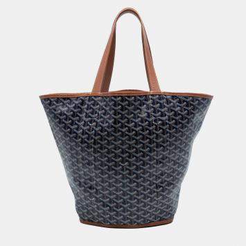 Pre Owned Goyard Blue Goyardine Reversible Belharra Tote