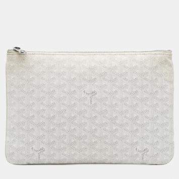Pre Owned Goyard White Goyardine Senat MM