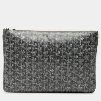 Pre Owned Goyard Goyardine Senat Coated Canvas Grey Clutche MM