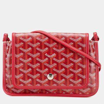 Pre Owned Goyard Plumet Pouch Wallet Red Leather