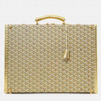 Pre Owned Goyard Gold Goyardine Manoir MM Briefcase With Key