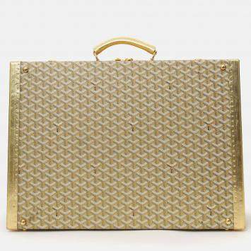 Pre Owned Goyard Gold Gold Goyardine Coated Canvas 'Grand Hotel 60' Trunk