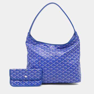 Pre Owned Goyard Blue Coated Canvas Boheme Hobo Bag Pm