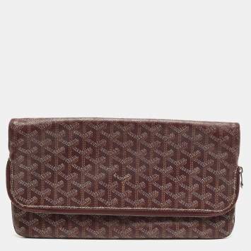 Pre Owned Goyard Sainte Marie Burgundy Goyardine Coated Canvas Clutch