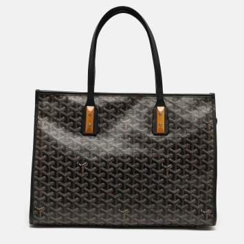 Pre Owned Goyard Marquises Black Goyardine Coated Canvas and Leather Tote