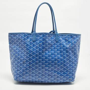Pre Owned Goyard Saint Louis PM Blue Goyardine Coated Canvas and Leather Tote