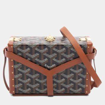 مملوكة مسبقًا حقيبة trunk مينوودير غويارد مغلفة قماش مغطاة و جلد أسود بني أبيض