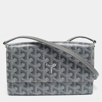 Pre Owned Goyard Varenne Grey Goyardine Coated Canvas and Leather Wallet On Strap