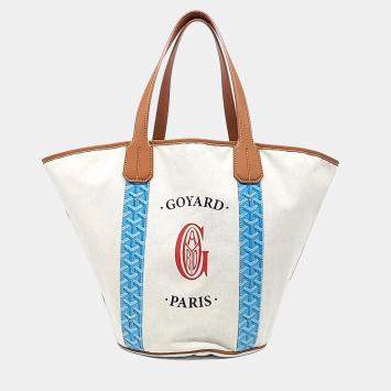 Pre Owned Goyard Beige Blue Coated Canvas Belhara