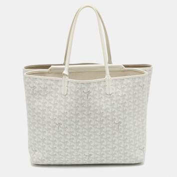 Pre Owned Goyard Saint Louis PM White Goyardine Coated Canvas and Leather Tote