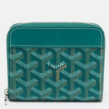 مملوكة مسبقًا Goyard Matignon PM Green Goyardine Coated Canvas and Leather Zip Around Wallet