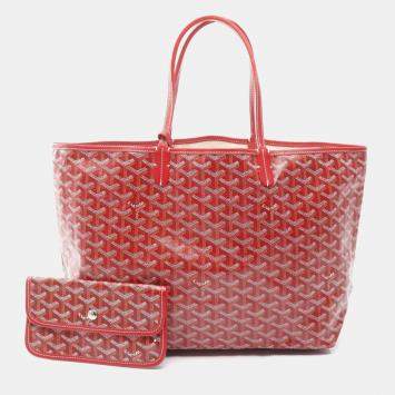Pre Owned Goyard Saint Louis Pm Tote Bag Coated Canvas And Leather Red Multicolor