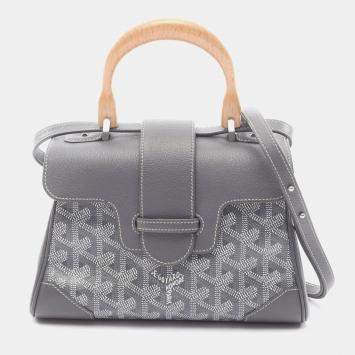 Pre Owned Goyard Saigon Mini Handbag Coated Canvas And Leather Gray Multicolor