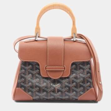 Pre Owned Goyard Saigon Mini Handbag Coated Canvas And Leather Black Brown White