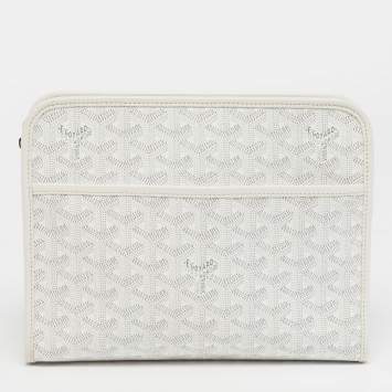Pre Owned Goyard Jouvence MM White Goyardine Coated Canvas and Leather Toiletry Bag