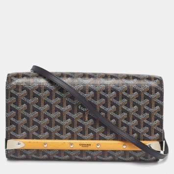 Pre Owned Goyard Monte Carlo PM Black Goyardine Coated Canvas and Leather Clutch