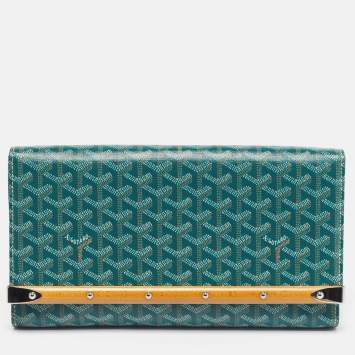 Pre Owned Goyard Monte Carlo Bois Green Goyardine Coated Canvas and Leather Clutch