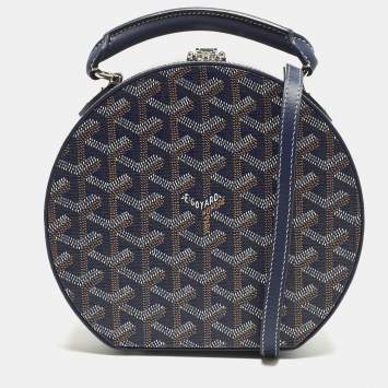 Pre Owned Goyard Alto Hatbox Trunk Navy Blue Goyardine Coated Canvas and Leather Top Hanlde Bag
