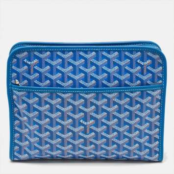 مملوكة مسبقًا Goyard Jouvence MM Blue Goyardine Coated Canvas and Leather Toiletry Bag
