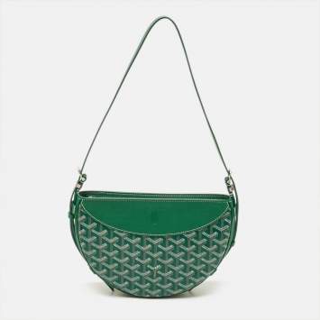 Pre Owned Goyard Hirondelle Green Goyardine Coated Canvas and Leather Shoulder Bag