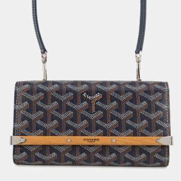 Pre Owned Goyard Monte Carlo Mini Case Shoulder Bag Navy Blue Pvc Wood