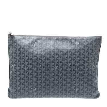 Pre Owned Goyard Grey Chevron Print Coated Canvas Senat Clutch 