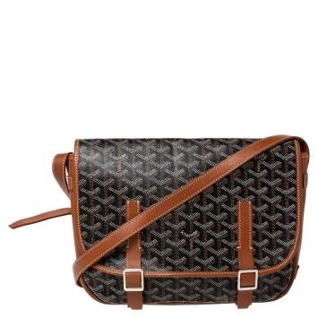 Pre Owned Goyard Brown Goyardine Coated Canvas and Leather Belvedere MM Saddle Bag