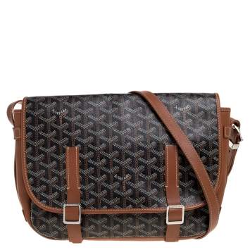 Pre Owned Goyard Brown Goyardine Coated Canvas and Leather Belvedere MM Saddle Bag