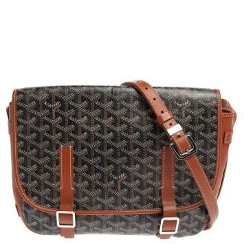 Pre Owned Goyard Brown Goyardine Coated Canvas and Leather Belvedere MM Saddle Bag