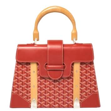 Pre Owned Goyard Red Goyardine Coated Canvas and Leather Saigon Top Handle Bag