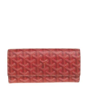 Pre Owned Goyard Red Goyardine Coated Canvas Varenne Continental Wallet