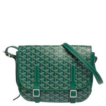 Pre Owned Goyard Green Goyardine Coated Canvas and Leather Belvedere MM Saddle Bag