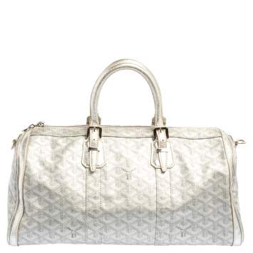 Pre Owned Goyard Silver Goyardine Coated Canvas and Leather Croisiere 40 Duffel Bag