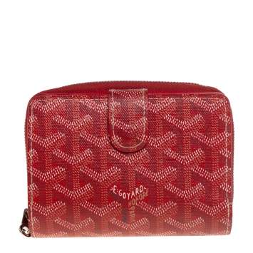 Pre Owned Goyard Red Goyardine Coated Canvas Tuileries Zip Compact Wallet