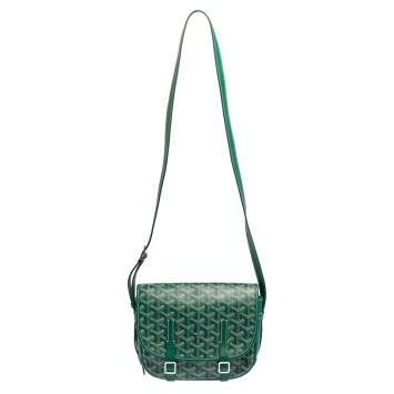 Pre Owned Goyard Green Goyardine Coated Canvas and Leather Belvedere PM Bag