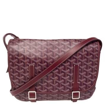 Pre Owned Goyard Burgundy Goyardine Coated Canvas and Leather Belvedere II MM Bag