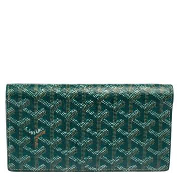 Pre Owned Goyard Green Goyardine Coated Canvas and Leather Richelieu Wallet